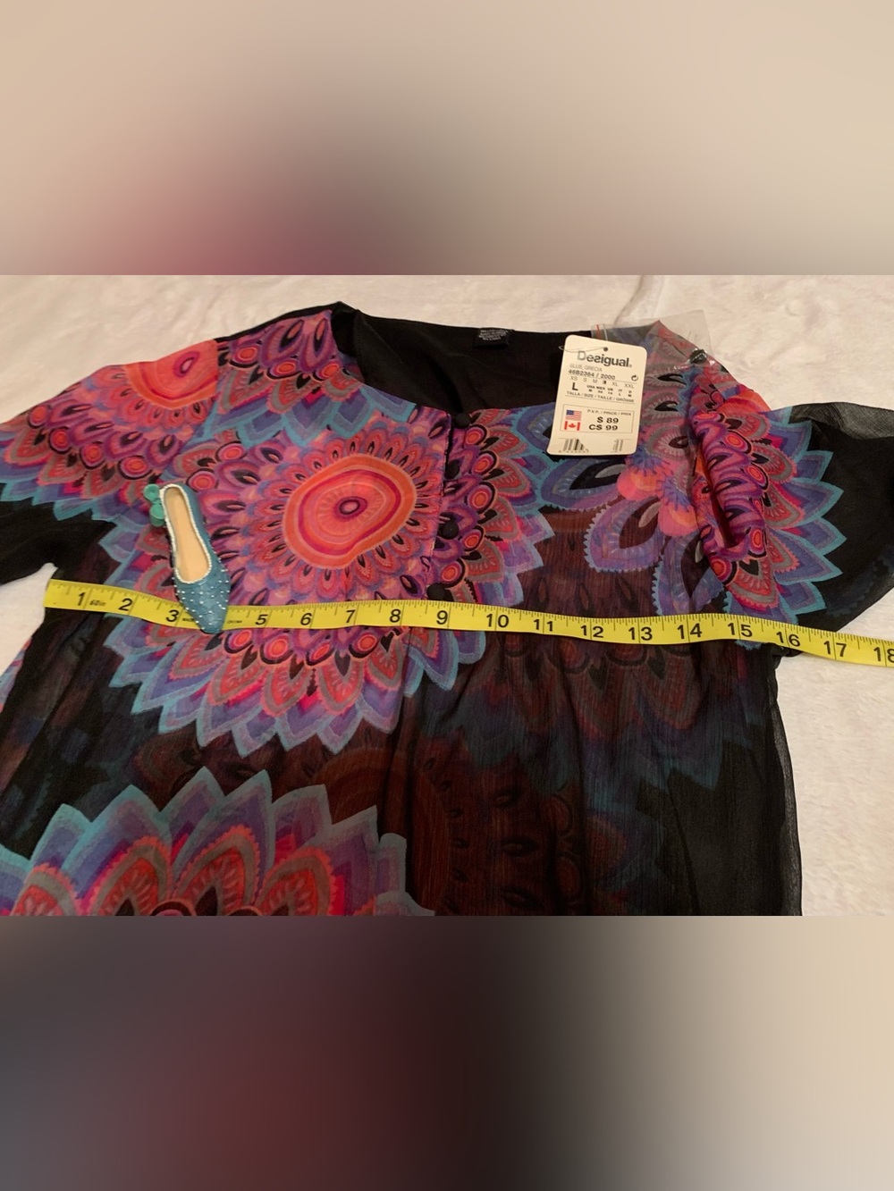 DESIGUAL Grecia ladies colorful sheer Vintage poly blouse size large  NWT - Picture 11 of 12
